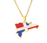 For Dominican Republic Stainless Steel Map Pendant Necklaces Map Jewelry Gold Color Items for Bridal Women Man Party Gifts Earrings Sets Round Ball Jewelry (Model 1)