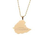 For Ethiopia Stainless Steel Map Pendant Necklaces Map Jewelry Gold Color Items for Bridal Women Man Party Gifts Earrings Sets Round Ball Jewelry (Model 3)