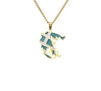 For Europe and For America Stainless Steel Map Gold Pendant Necklace,Charm Maps Clavicle Chain Jewelry,Ethnic Hip Hop Country Flag Necklace,Patriotic Jewelry,Map and Flag Pendant Necklaces (model31)