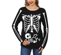 For G and PL Disfraz divertido de maternidad de manga larga para mujer, tallas S-XXL, Esqueleto Negro, XL