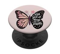 For God All Things Are Possible Mateo 19:26 Mariposa PopSockets PopGrip Adhesivo