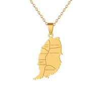 For Grenada Island Stainless Steel Map Pendant Necklaces Map Jewelry Gold Color Items for Bridal Women Man Party Gifts Earrings Sets Round Ball Jewelry (Model 1)