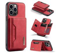 (For iPhone 15 Pro, Red) DG.MING M2 Series 3-Fold Card Bag Wallet Leather Phone Case