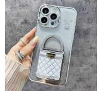 For iPhone 16 Pro MAX Case Mirror Kickstand TPU+PC Gradient Glitter Phone Cover, Rhinestone Glitter Mirror Magnetic Holder Phone Case, Phone Case with Mirror (Silver,for iPhone 16Pro)
