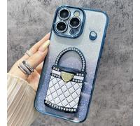 For iPhone 16 Pro MAX Case Mirror Kickstand TPU+PC Gradient Glitter Phone Cover, Rhinestone Glitter Mirror Magnetic Holder Phone Case, Phone Case with Mirror (Blue,for iPhone14ProMax)