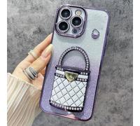 For iPhone 16 Pro MAX Case Mirror Kickstand TPU+PC Gradient Glitter Phone Cover, Rhinestone Glitter Mirror Magnetic Holder Phone Case, Phone Case with Mirror (B,for iPhone 16)