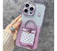 For iPhone 16 Pro MAX Case Mirror Kickstand TPU+PC Gradient Glitter Phone Cover, Rhinestone Glitter Mirror Magnetic Holder Phone Case, Phone Case with Mirror (A,for iPhone14)