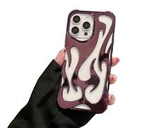 For iPhone 16 Pro MAX Fire Hollow Breathable Soft Phone Case, Fashion 3D Flame Pattern Slim Shockproof Protective Soft Cover for iPhone 16 15 14 13 12 Pro MAX (15,Lila)
