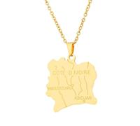 For Ivory Coast Stainless Steel Map Pendant Necklaces Map Jewelry Gold Color Items for Bridal Women Man Party Gifts Earrings Sets Round Ball Jewelry (Model 3)