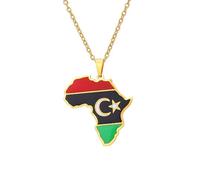 For Libya Stainless Steel African Map Pendant Necklaces Map Jewelry Gold Color Items for Bridal Women Man Party Gifts Earrings Sets Round Ball Jewelry