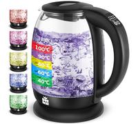 FOR ME Hervidor Eléctrico de Vidrio Agua con Filtro de Té 1,7L, Control de temperatura, Temperatura ajustable de 40°C a 100°C, Iluminación LED de 5 Colores, Función de Mantener Caliente, Libre de BPA