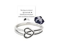 For Memorial - Anillo de plata de ley 925 con corazón negro y vida y muerte, esmalte de corazón blanco y negro, Until I Can Hold You In Heaven, Lost Loved, joyería conmemorativa para mujeres, 6, Plata