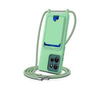 (For Motorola Edge 50, Green) Integrated Card Bag Solid Color Liquid Silicone Phone Case with Lanyard