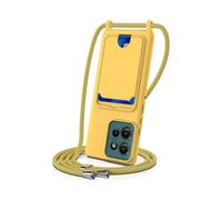 (For Motorola Edge 50, Yellow) Integrated Card Bag Solid Color Liquid Silicone Phone Case with Lanyard