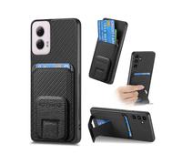 (For Motorola Moto G Power 5G 2024) Carbon Fiber Card Bag Fold Stand Phone Case