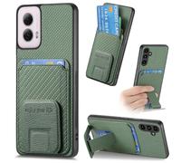 (For Motorola Moto G Power 5G 2024) Carbon Fiber Card Bag Fold Stand Phone Case
