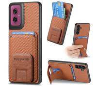 (For Motorola Moto G55) Carbon Fiber Card Bag Fold Stand Phone Case
