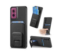 (For Motorola Moto G55) Carbon Fiber Card Bag Fold Stand Phone Case