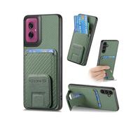 (For Motorola Moto G55) Carbon Fiber Card Bag Fold Stand Phone Case