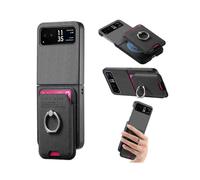 (For Motorola Moto Razr 40, Black) Twill Fabric Card Bag Ring Magnetic Back Phone Case