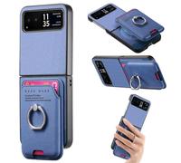 (For Motorola Moto Razr 40, Blue) Twill Fabric Card Bag Ring Magnetic Back Phone Case