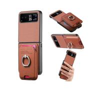 (For Motorola Moto Razr 40, Brown) Twill Fabric Card Bag Ring Magnetic Back Phone Case