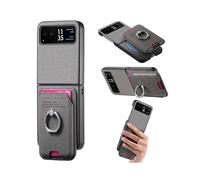 (For Motorola Moto Razr 40, Gray) Twill Fabric Card Bag Ring Magnetic Back Phone Case