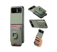 (For Motorola Moto Razr 40, Green) Twill Fabric Card Bag Ring Magnetic Back Phone Case