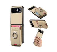 (For Motorola Moto Razr 40, Khaki) Twill Fabric Card Bag Ring Magnetic Back Phone Case
