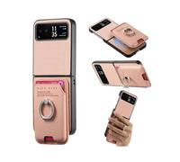 (For Motorola Moto Razr 40, Pink) Twill Fabric Card Bag Ring Magnetic Back Phone Case