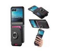 (For Motorola Moto Razr 40 Ultra, Black) Twill Fabric Card Bag Ring Magnetic Back Phone Case