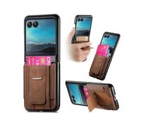 (For Motorola Moto Razr 40 Ultra, Brown) Retro Leather Fold Stand Elastic Card Bag Phone Case