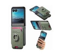 (For Motorola Moto Razr 40 Ultra, Green) Twill Fabric Card Bag Ring Magnetic Back Phone Case