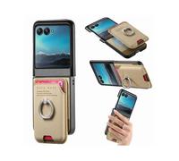 (For Motorola Moto Razr 40 Ultra, Khaki) Twill Fabric Card Bag Ring Magnetic Back Phone Case