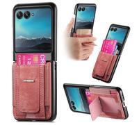 (For Motorola Moto Razr 40 Ultra, Pink) Retro Leather Fold Stand Elastic Card Bag Phone Case