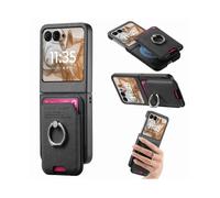 (For Motorola Moto Razr 50 / 60, Black) Twill Fabric Card Bag Ring Magnetic Back Phone Case