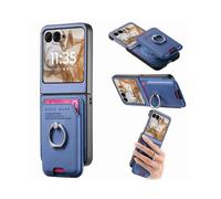 (For Motorola Moto Razr 50 / 60, Blue) Twill Fabric Card Bag Ring Magnetic Back Phone Case