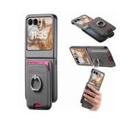 (For Motorola Moto Razr 50 / 60, Gray) Twill Fabric Card Bag Ring Magnetic Back Phone Case