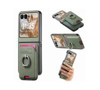(For Motorola Moto Razr 50 / 60, Green) Twill Fabric Card Bag Ring Magnetic Back Phone Case