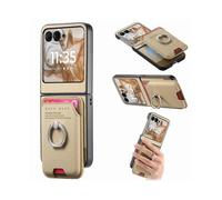 (For Motorola Moto Razr 50 / 60, Khaki) Twill Fabric Card Bag Ring Magnetic Back Phone Case
