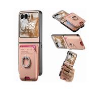 (For Motorola Moto Razr 50 / 60, Pink) Twill Fabric Card Bag Ring Magnetic Back Phone Case