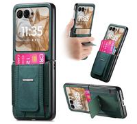 (For Motorola Moto Razr 50, Green) Retro Leather Fold Stand Elastic Card Bag Phone Case