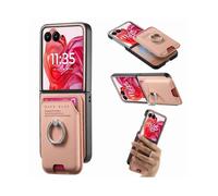 (For Motorola Moto Razr 50 Ultra, Pink) Twill Fabric Card Bag Ring Magnetic Back Phone Case