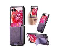 (For Motorola Moto Razr 50 Ultra, Purple) Retro Leather Fold Stand Elastic Card Bag Phone Case
