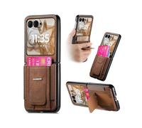 (For Motorola Moto Razr 60, Brown) Retro Leather Fold Stand Elastic Card Bag Phone Case