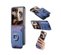 (For Motorola Moto Razr 60 Ultra, Blue) Twill Fabric Card Bag Ring Magnetic Back Phone Case