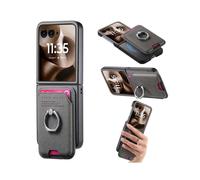 (For Motorola Moto Razr 60 Ultra, Gray) Twill Fabric Card Bag Ring Magnetic Back Phone Case