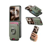 (For Motorola Moto Razr 60 Ultra, Green) Twill Fabric Card Bag Ring Magnetic Back Phone Case