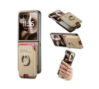(For Motorola Moto Razr 60 Ultra, Khaki) Twill Fabric Card Bag Ring Magnetic Back Phone Case
