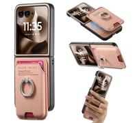 (For Motorola Moto Razr 60 Ultra, Pink) Twill Fabric Card Bag Ring Magnetic Back Phone Case